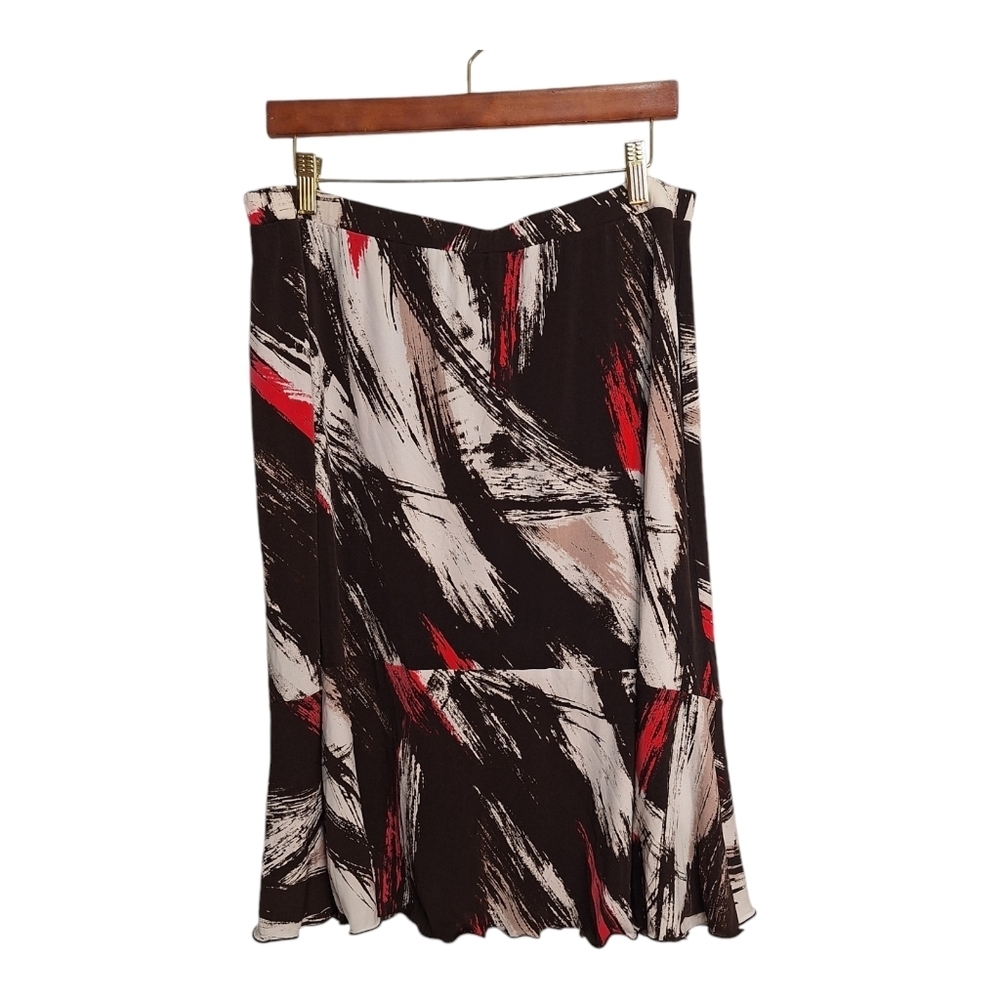 First Option Too Skirt Womens 18/20W Pull On‎ Stretch Tiered Hemline Brown Multi